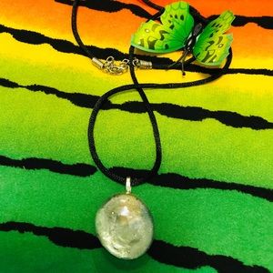 Marble Glass Glittery Unique Vintage Rare Vintage Handmade Necklace